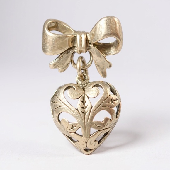 VTG Sterling Silver Ribbon with Dangling Filigree Heart Post Earrings - Picture 2 of 4